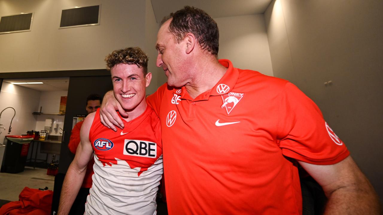 Sydney coach John Longmire (right) challenged Chad Warner to get fitter at the end of last season. Picture: Getty Images