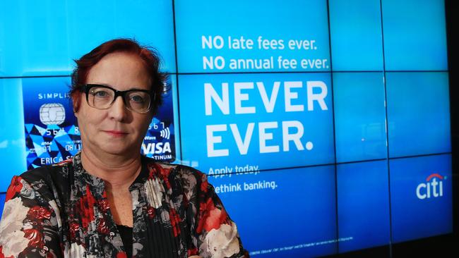 Maruschka Loupis pictured outside Citibank in Sydney who charged her a $350 annual fee/package fee for a home loan she had already paid out. Picture: Toby Zerna