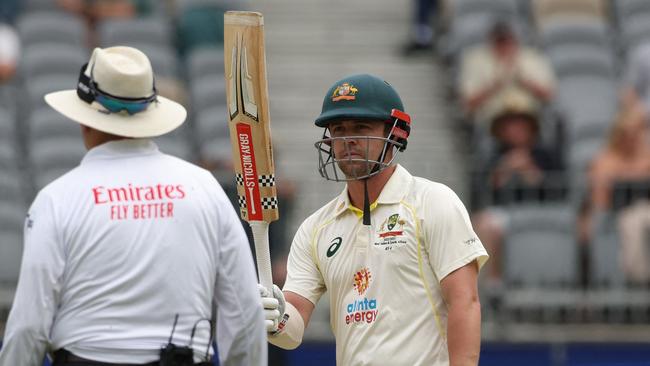 Head on his way to 99 against the West Indies in Perth. (Photo by COLIN MURTY / AFP)