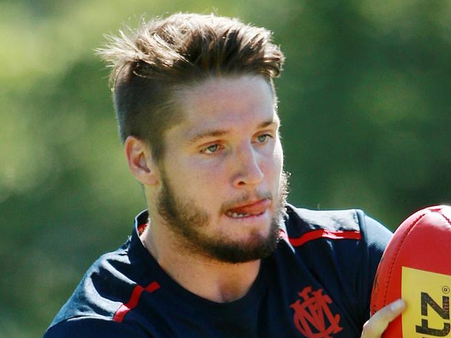 Melbourne training at Gosch's Paddock, Jesse Hogan at training. 12th December 2014. Picture: Colleen Petch