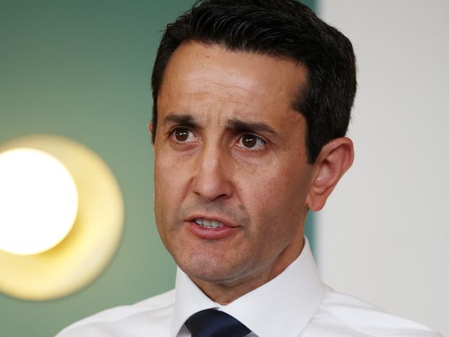 Leader of the Opposition David Crisafulli, during a media conference at The Laneway Green cafe, Springwood. Picture: Liam Kidston