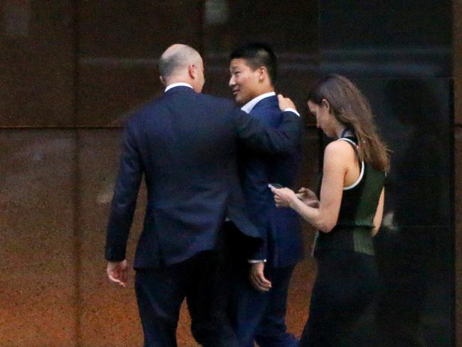 Moderates powerbroker and Treasurer Matt Kean spotted with his arm around education entrepreneur Scott Yung outside the government offices at 52 Martin Place.