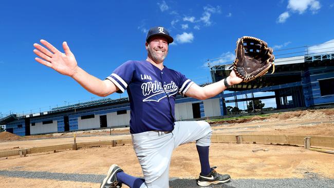 Lara Baseball Club president Jarrod Fraim as works took shape. Picture: Alan Barber