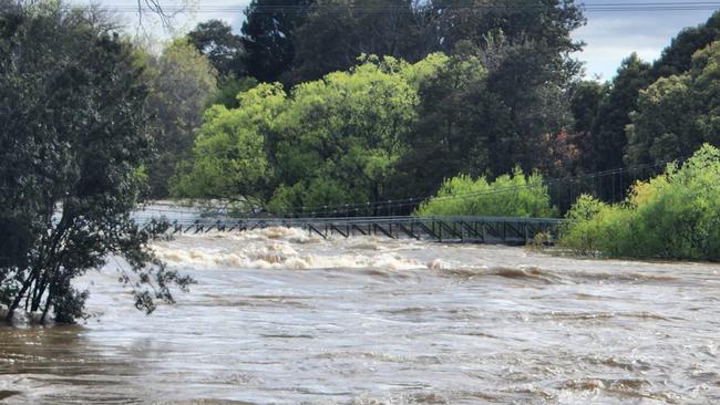 Train park at Deloraine during floods Friday October 14 in 2022.