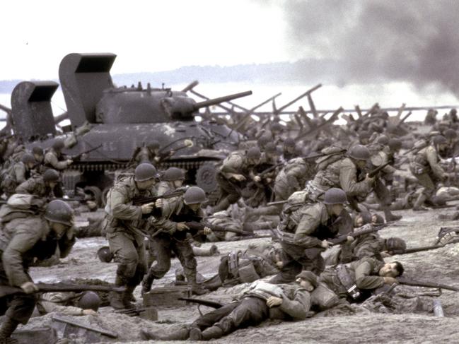 The D-Day invasion is recreated in gruesome detail in Saving Private Ryan. Picture: AP Photo/David James, DreamWorks, File, HO)