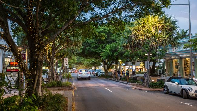 Noosa's popular Hasting St is lined with usually busy restaurants.