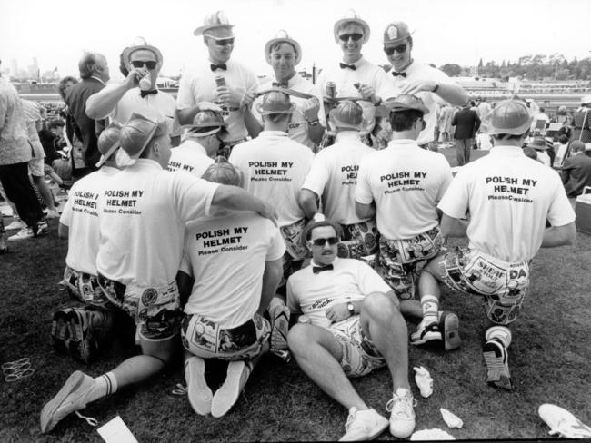 The Polish my Helmet crew pose for a photo in their matching outfits in 1991.