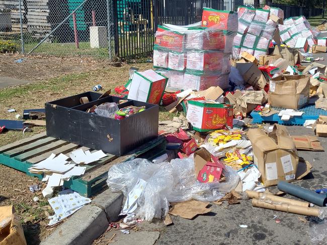 A Canterbury-Bankstown local business owner has been slapped with a $45,000 fine after dumping 25 pallets, containing expired foods, outside an industrial complex in Villawood. Picture: Supplied