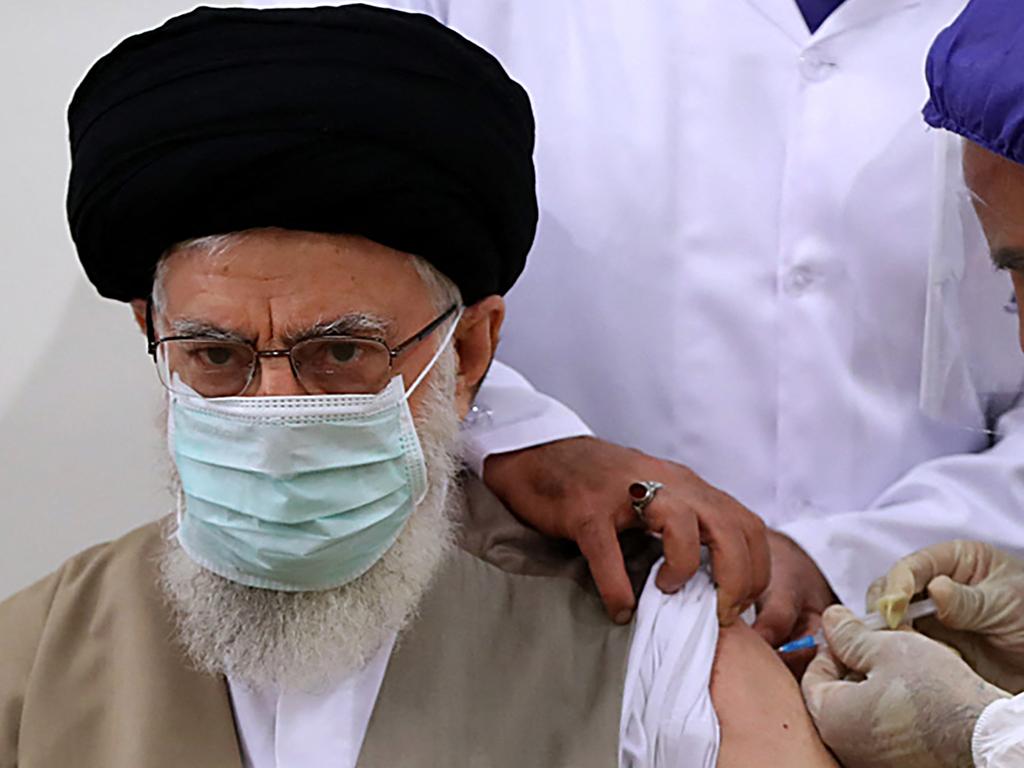 Iran's Supreme Leader Ayatollah Ali Khamenei received the first dose of the domestically produced coronavirus vaccine "COVIran Barekat" in Tehran. Picture: AFP