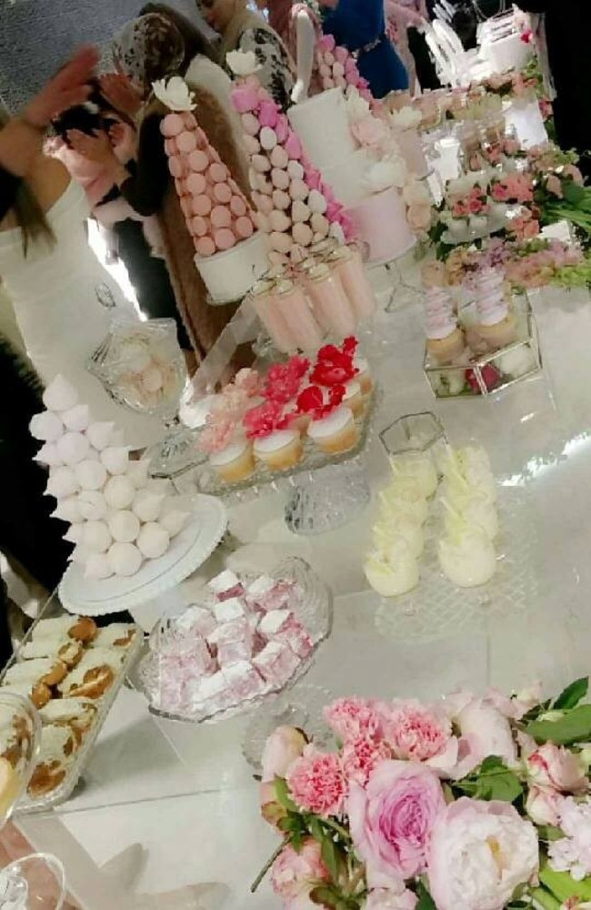 Some of the sweet treats on offer at Kat’s bridal shower which continue the pink and white theme. Picture: Facebook / Sahar Mohaia