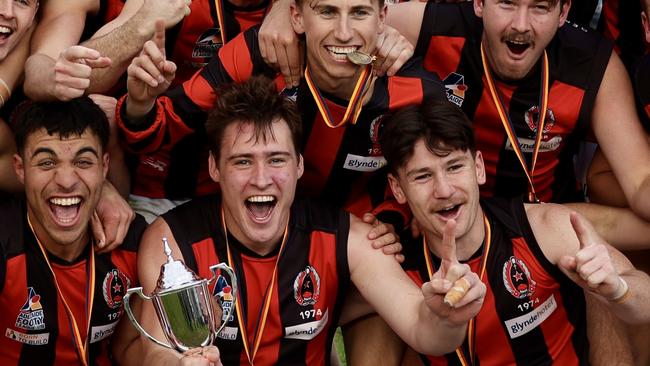 Rostrevor OC celebrates its 2024 division two premiership. Picture: Ann-Marie O'Connor