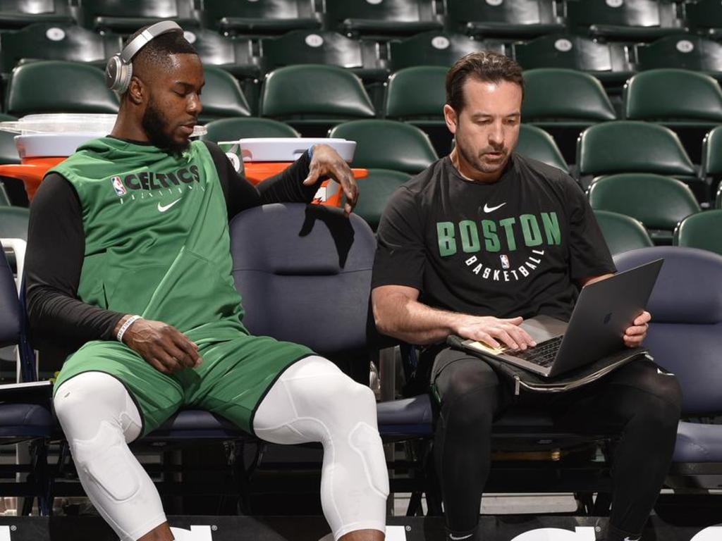 Scott Morrison (right) has experience as an assistant coach with the Boston Celtics in the NBA. Picture: David Dow/NBAE via Getty Images