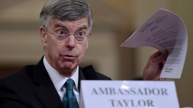 Top US diplomat in Ukraine William Taylor testifies during the House Intelligence Committee. Picture: AFP.