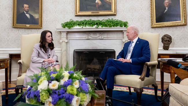 New Zealand Prime Minister Jacinda Ardern and US President Joe Biden meet in the Oval Office of the White House in Washington, DC, on May 31, 2022. Picture: Saul Loeb / AFP.