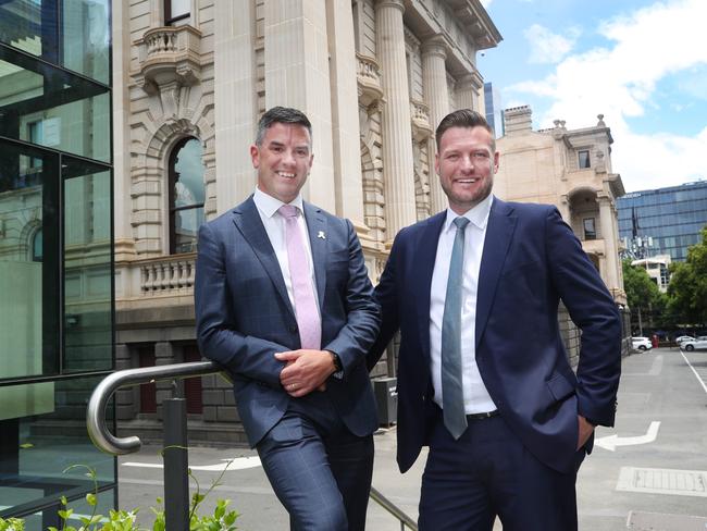 Brad Battin and Sam Groth after being voted in as leader and deputy leader of the Opposition. Picture: David Crosling