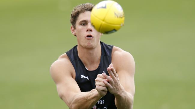 Carlton’s Charlie Curnow has suffered a horror run of injuries to his right knee. Picture: Getty Images