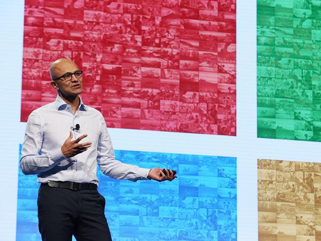 Satya Nadella delivers address to Sydney audience.