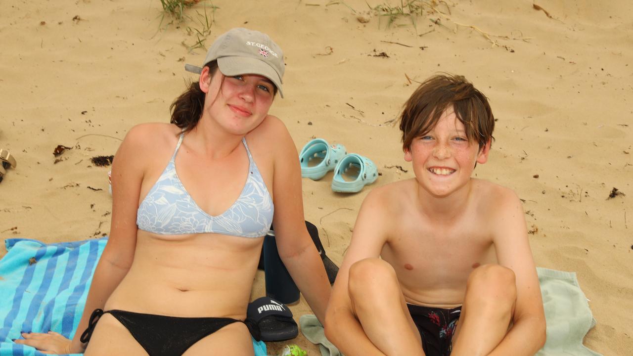 Sasha Baranski, 15, and brother Arlo, 11 of Torquay enjoying Boxing Day 2024 at Fishos Beach. Picture: Alison Wynd