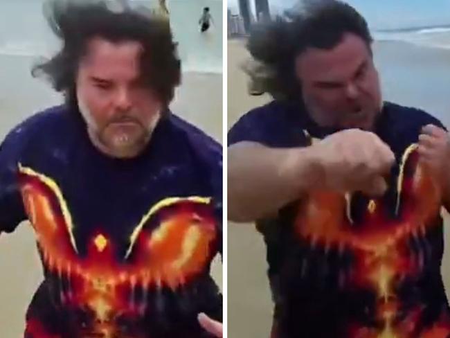 Jack Black being Jack Black when confronted by paparazzi on the Gold Coast.