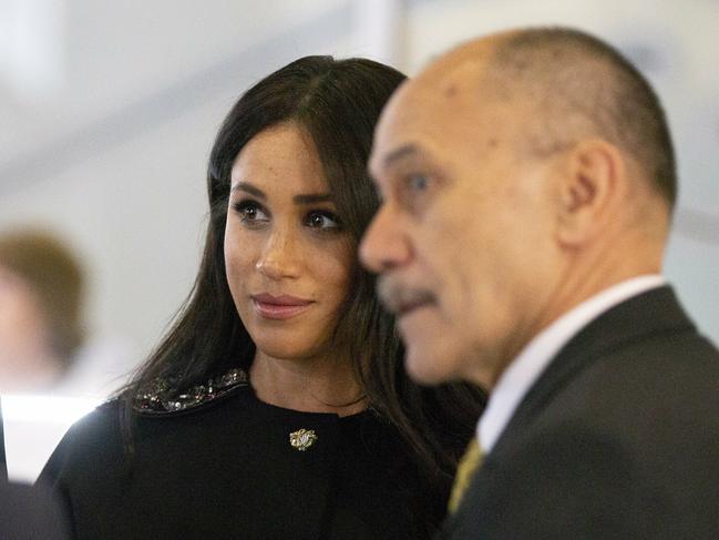 Britain's Meghan Duchess of Sussex meets with New Zealnd High Commissioner Jerry Mateparae. Picture: AP