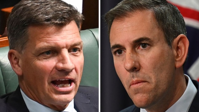 Shadow Treasurer Angus Taylor and Treasurer Jim Chalmers are at loggerheads over the reforms of the RBA. Picture: NewsWire / Martin Ollman