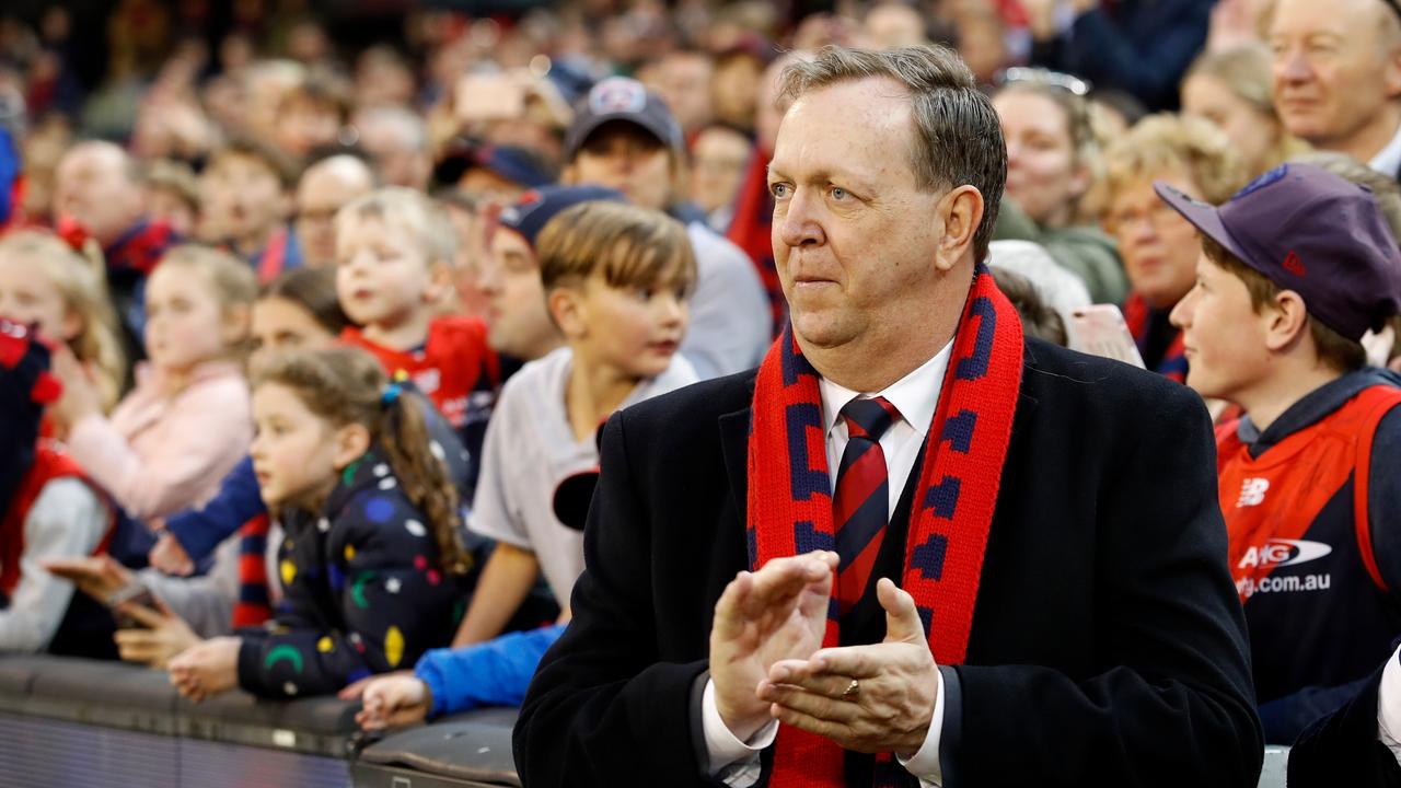 Demons president Glen Bartlett on the sidelines of a Demons match in 2018 in Melbourne. He was forced out of the club after raising concerns around drug use at the club. Picture: Adam Trafford/AFL Media.