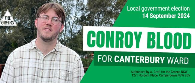 Conroy Blood is a Greens candidate in the Canterbury Ward. Picture: Supplied