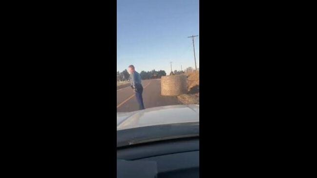 Trooper Who ‘doesnt Miss Leg Day Pushes Hay Bale Off Road