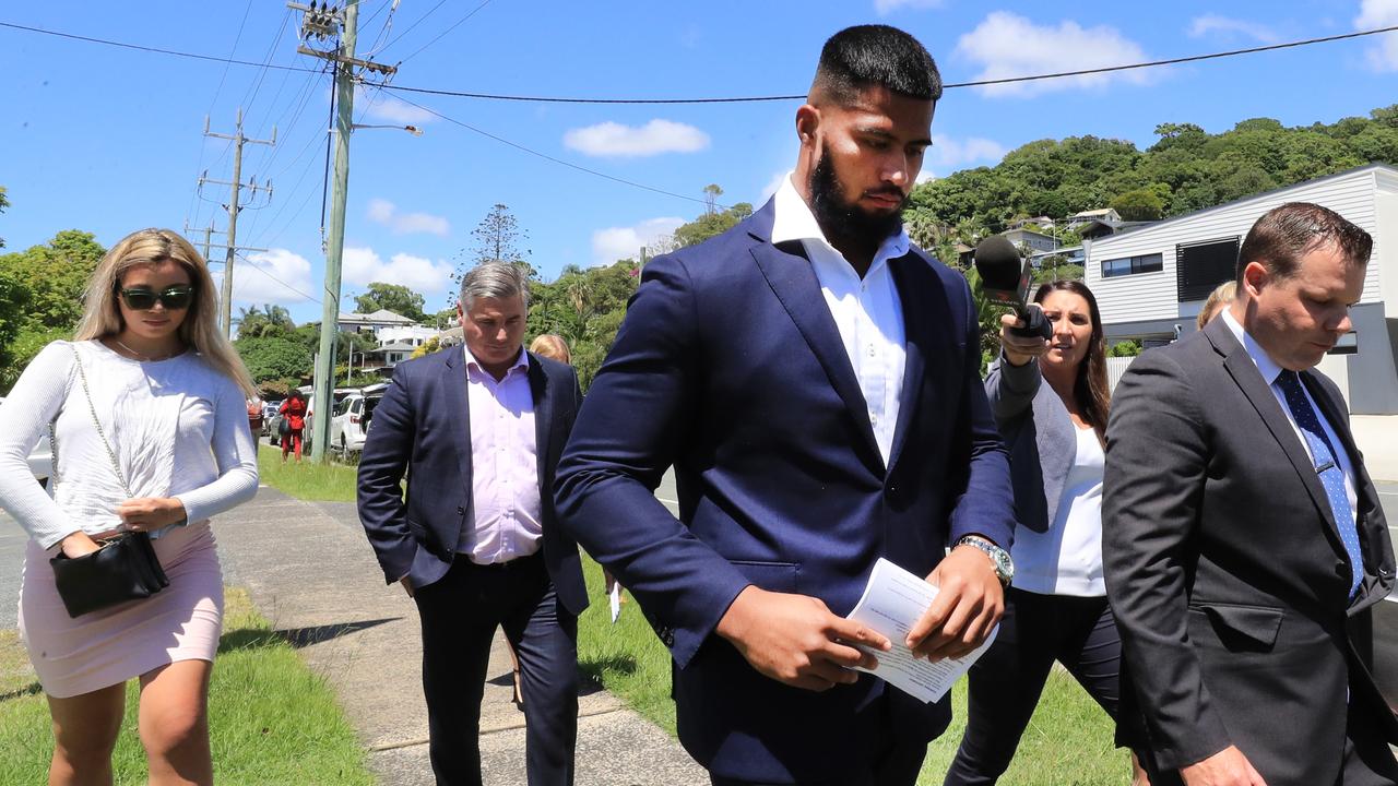 Payne Haas leaves Tweed Heads Court after pleading guilty to multiple offences. Photo: Scott Powick