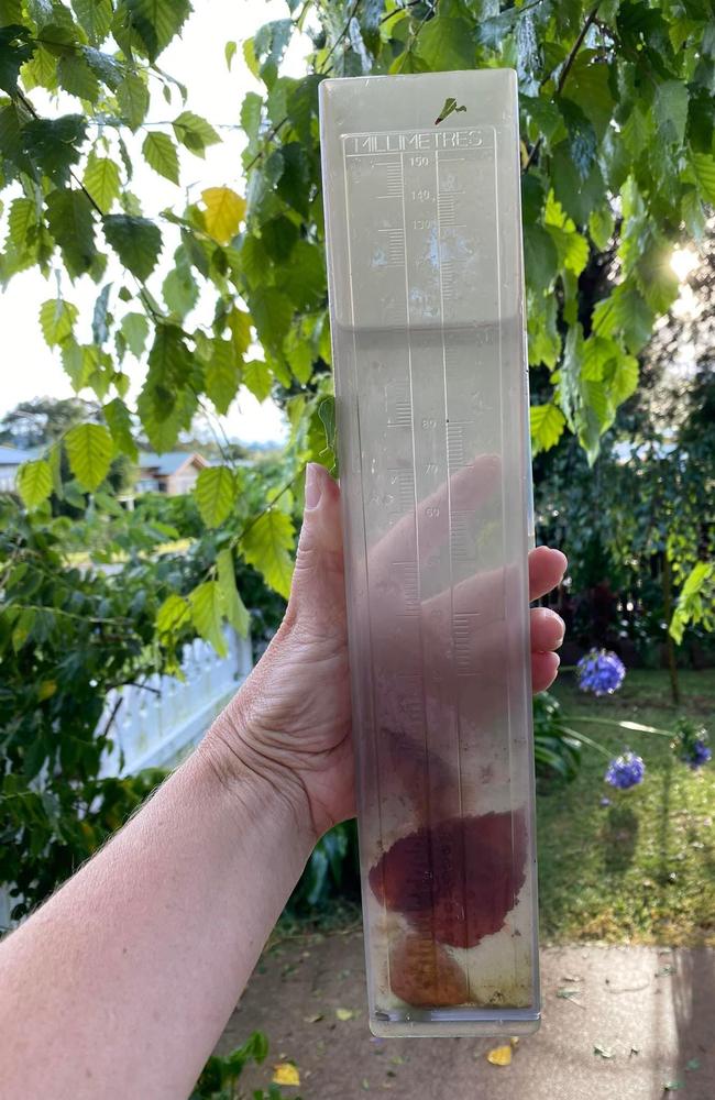 Benita Taylor was surprised to find 104mm in her rain gauge. Picture: Supplied