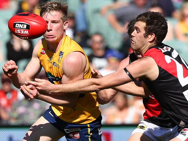 SANFL - Grand Final - Woodville-West Torrens Eagles v West Adelaide at Adelaide Oval. Joseph Sinor and Riley Milne. Photo Sarah Reed.