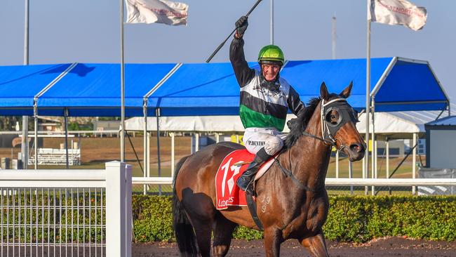 Jockey Paul Denton won the 2023 Darwin Derby with the Kerry Petrick trained Anphina. Picture: Caroline Camilleri