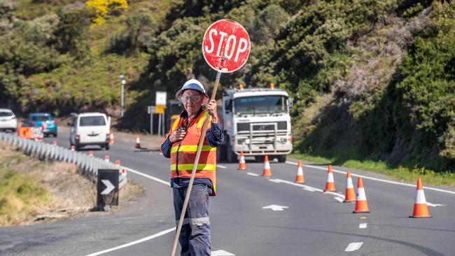 Road worker Dom Mitchell. Picture: Jake Nowakowski