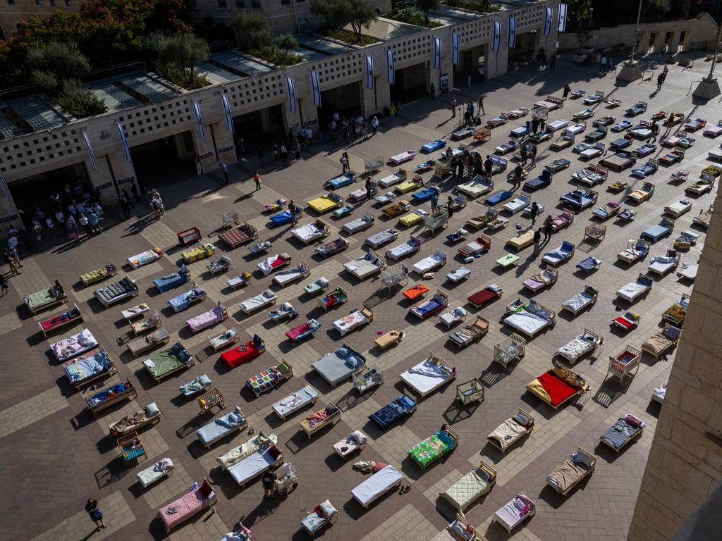 The Empty Beds Installation is seen from above in Safra Square. Picture: Getty