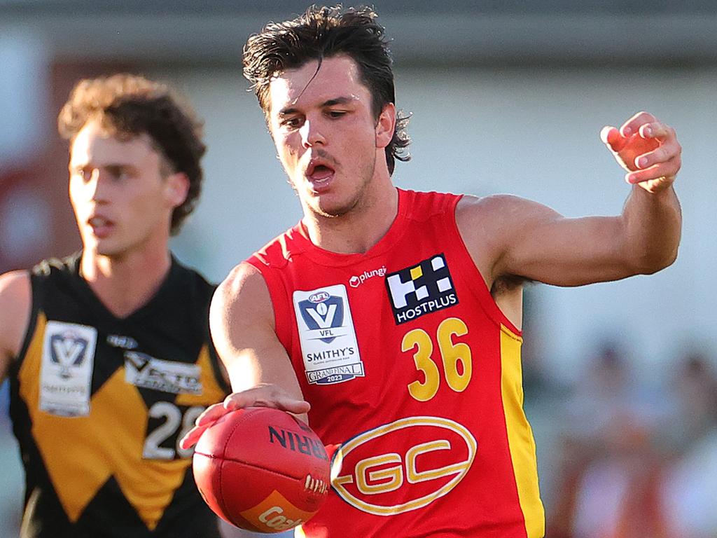 Elijah Hollands pictured in his Suns colours in his last game before moving to Carlton. Picture: Getty