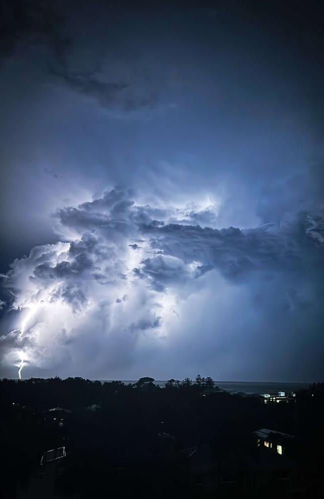 Beau Lacy took this photo of lightning strikes from a deck in Eimeo on Sunday night.