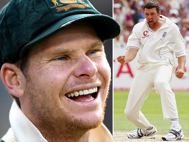 Australia's Ashes hero Steve Smith (left) and former England paceman Steve Harmison. Pictures: Agencies