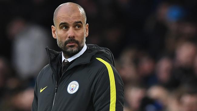 LIVERPOOL, ENGLAND - JANUARY 15: A dejected Josep Guardiola, Manager of Manchester City looks on during the Premier League match between Everton and Manchester City at Goodison Park on January 15, 2017 in Liverpool, England. (Photo by Michael Regan/Getty Images)