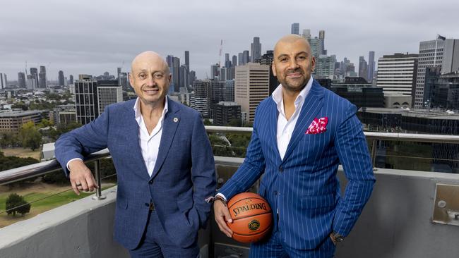 Richest 250 member Larry Kestelman and the buyer of his stake in Melbourne United, Aaron Sansoni. Picture: Alex Coppel.