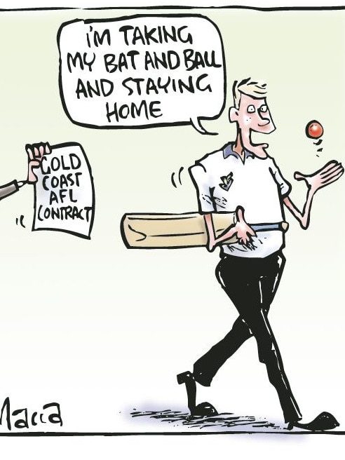 The Herald Sun’s cartoon when Alex Keath chose cricket over a deal with Gold Coast.