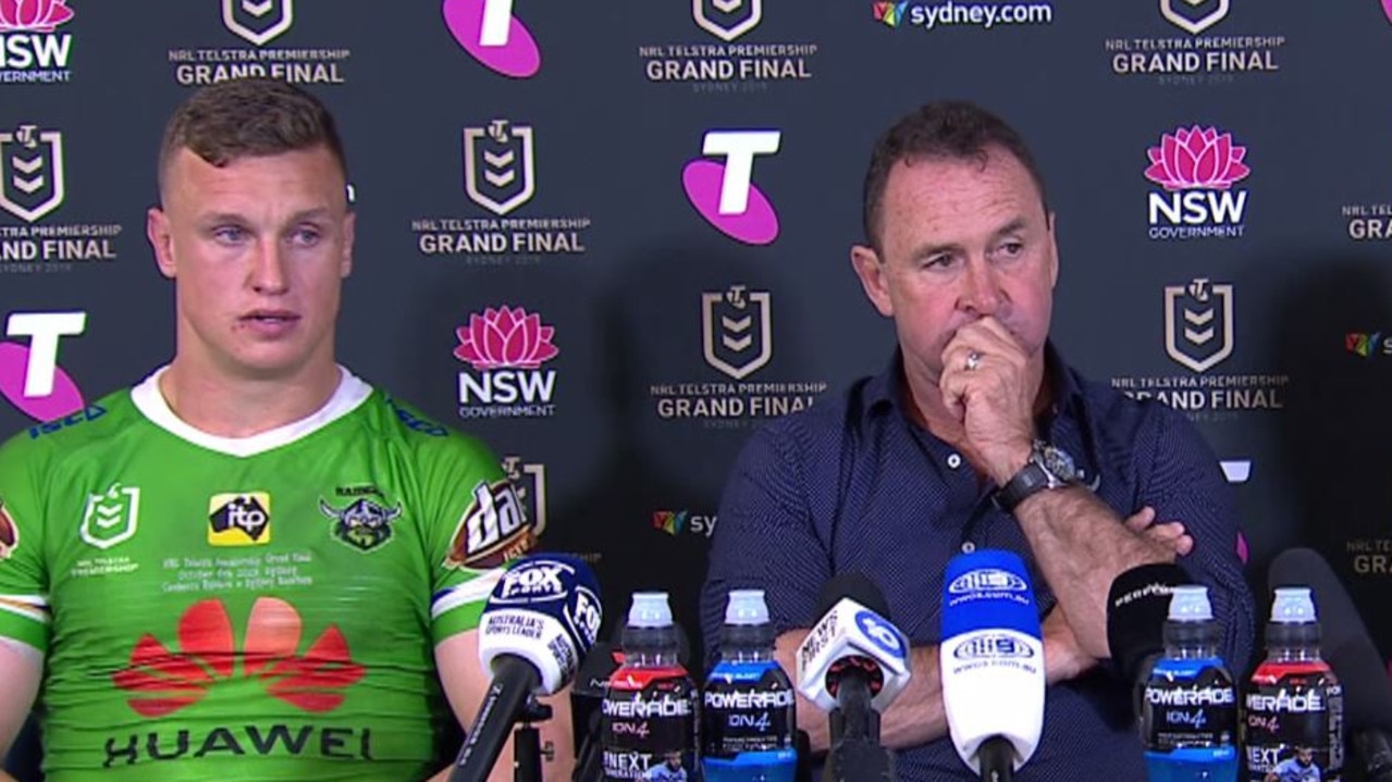 Ricky Stuart and Jack Wighton of the Canberra Raiders