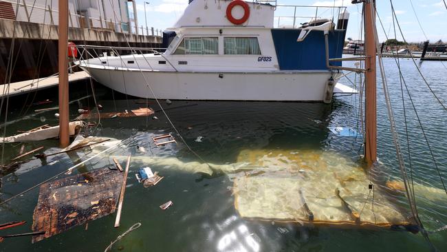 The sunken yacht at the New Port marina last week. Picture: Kelly Barnes