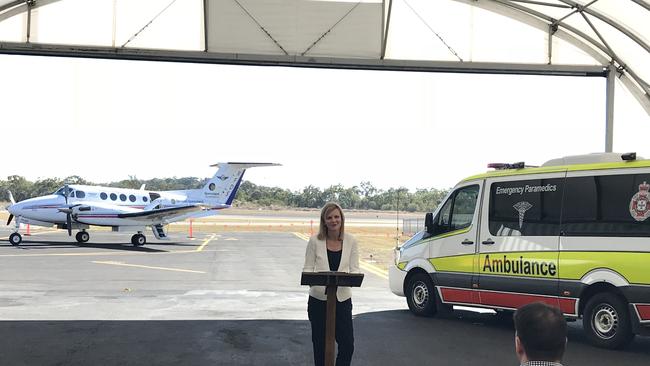 RFDS Queensland CEO Meredith Staib addresses the crowd at the official opening of the patient transfer facility at Gladstone Hospital.