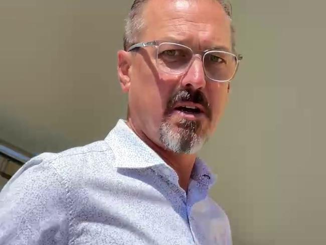 Mackay region teacher Andrew Gareth Miles walking out of court after being sentenced for low range drink driving on January 15, 2024. No conviction was recorded. Picture: Paul Brescia