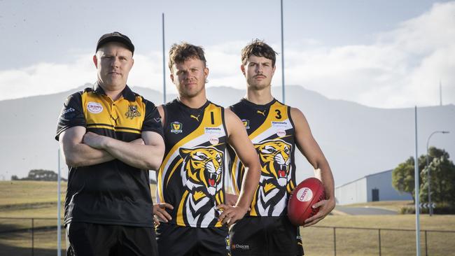 Kingborough coach Trent Baumeler, captain Lachie Clifford and vice-captain Ben Donnelly are all locked in for 2025. Picture: Chris Kidd