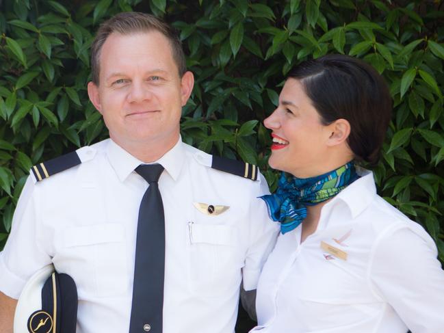 Call to Arms for Business: vaccination special report. Qantas pilot Richard Grady with wife Renae Grady, a stewardess for Alaska Airlines. Picture: supplied.