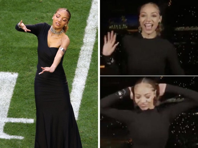 COMPOSITE: Justina Miles stole the Super Bowl halftime show