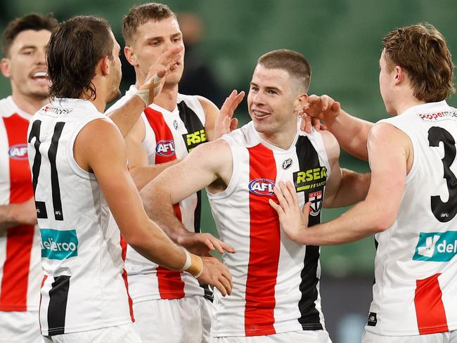 The Saints shook off their set shot yips on Friday night to kick nine of the game’s 11 majors. (Photo by Michael Willson/AFL Photos via Getty Images)