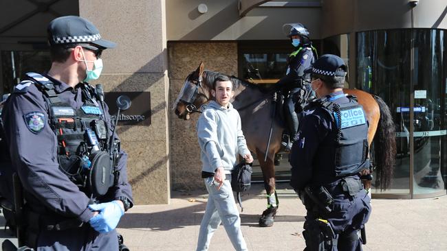 A number of protesters who gathered at the Shrine were moved on by police. Picture: Alex Coppel