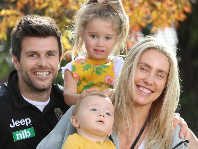 Richmond captain Trent Cotchin, with his wife Brooke and their three children Harper, Mackenzie and Parker ahead of Mother's Day. Picture: Alex Coppel.